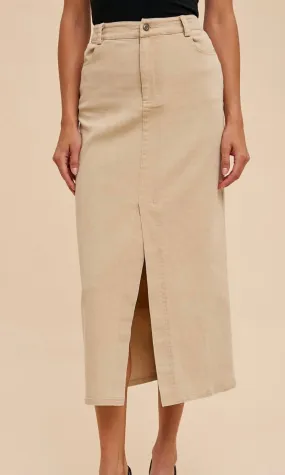 Acia Sand Stretch Cotton Pencil Midi Skirt