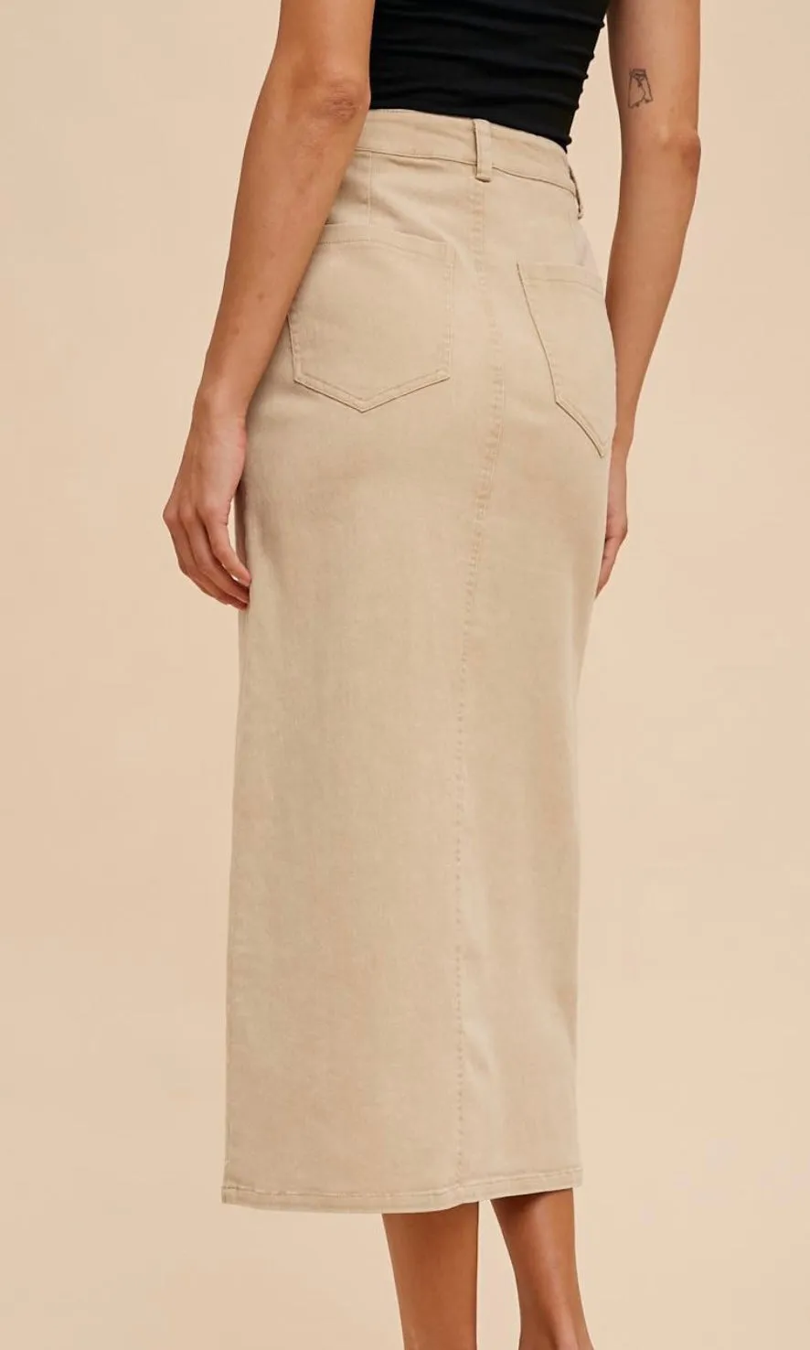 Acia Sand Stretch Cotton Pencil Midi Skirt