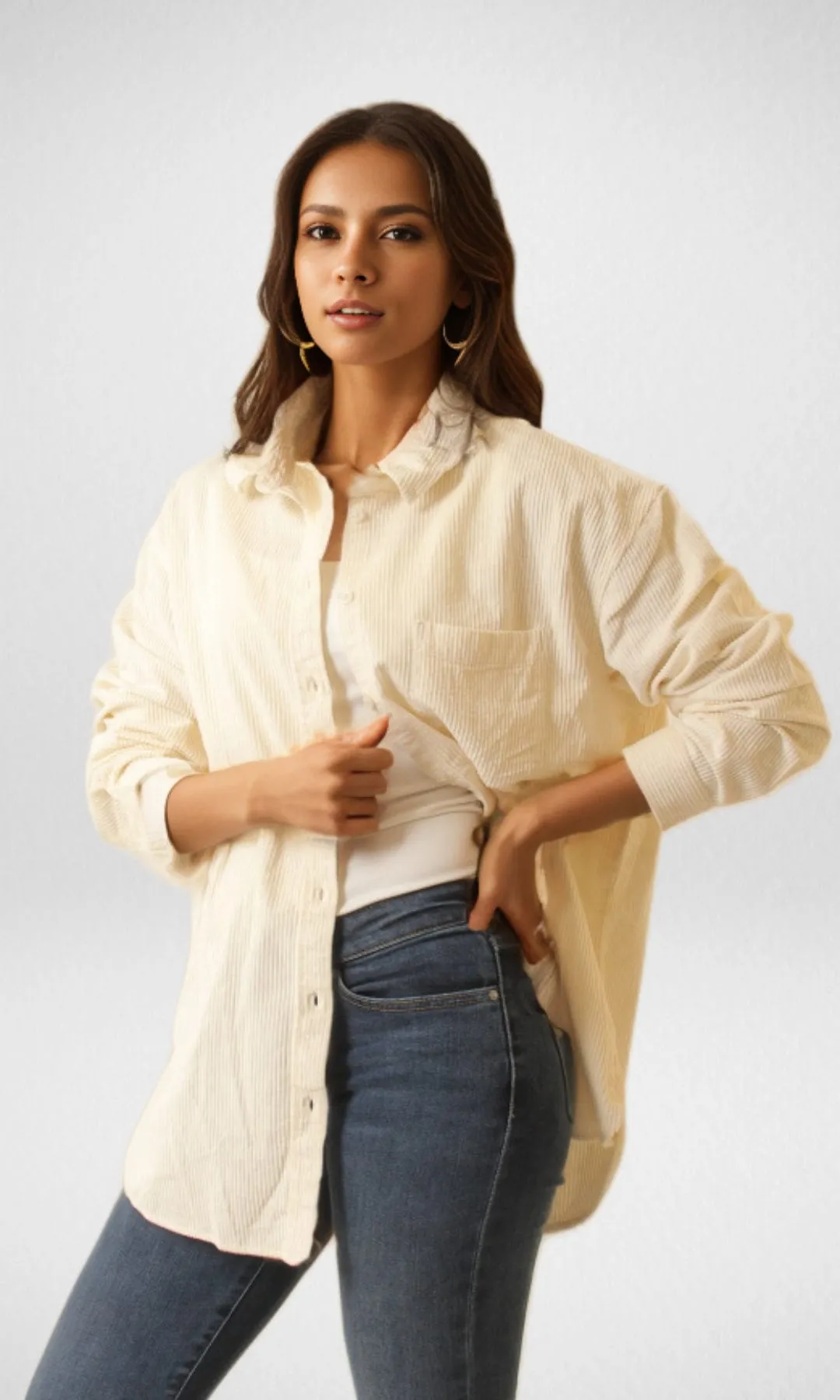 AE Women Velvet Shirt- Off White