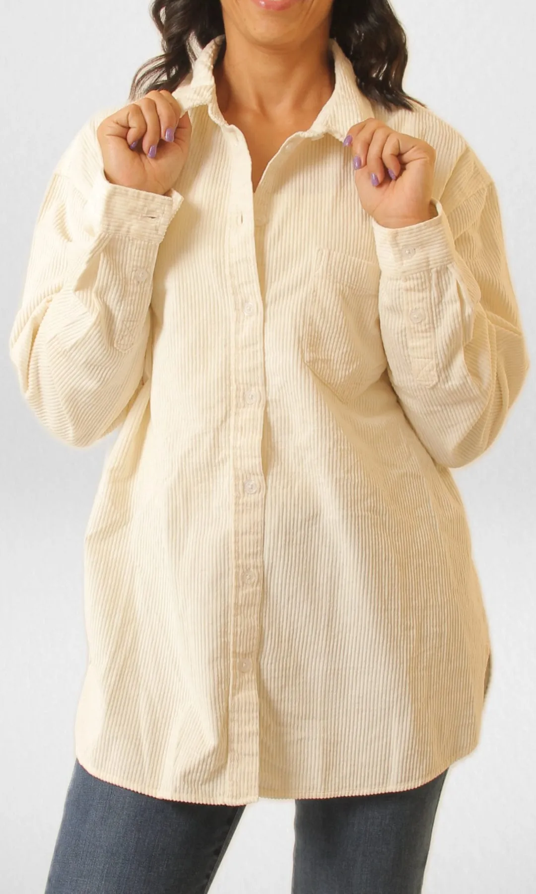 AE Women Velvet Shirt- Off White