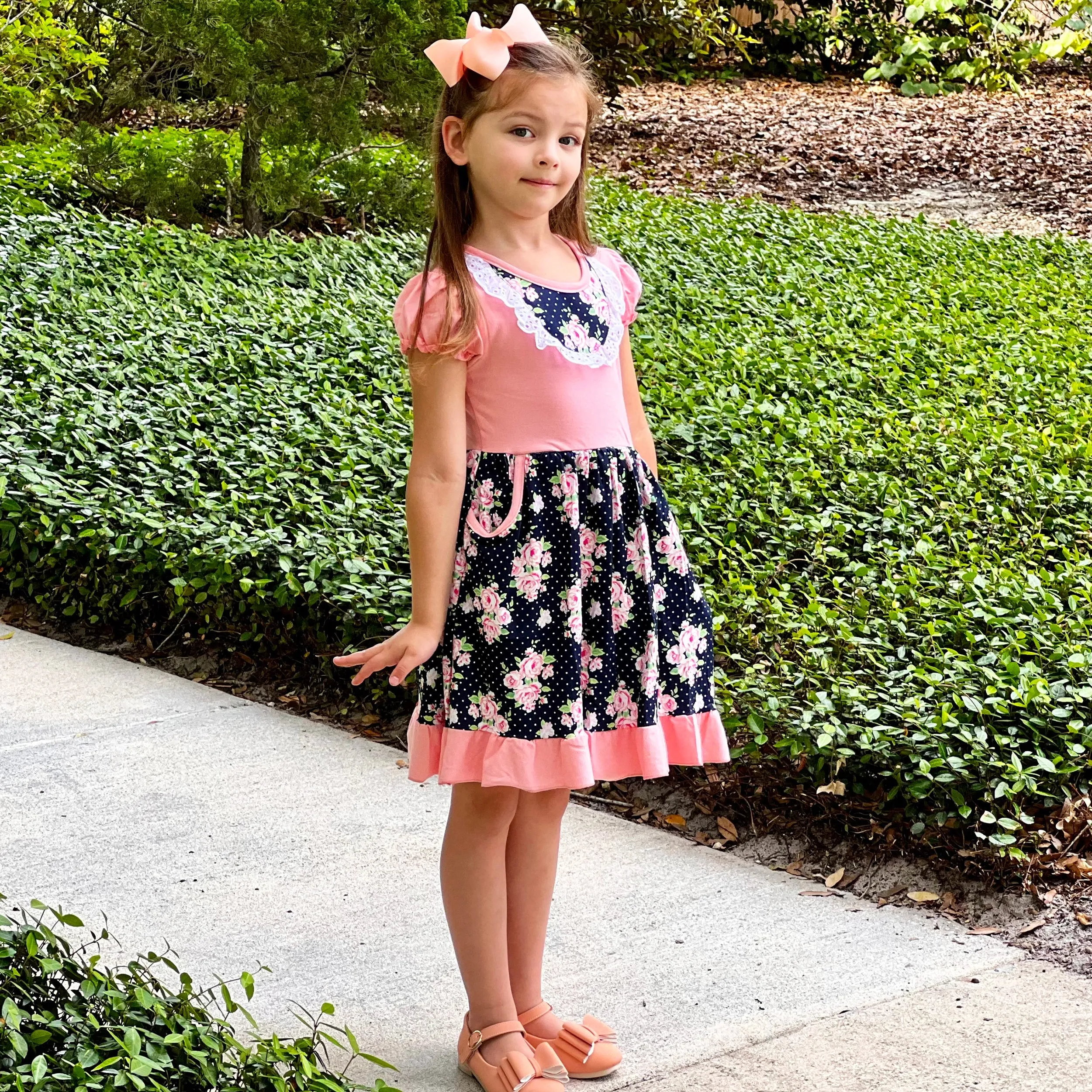 Al Limited Girls Floral Bouquet Short Sleeve Ruffle Party Dress