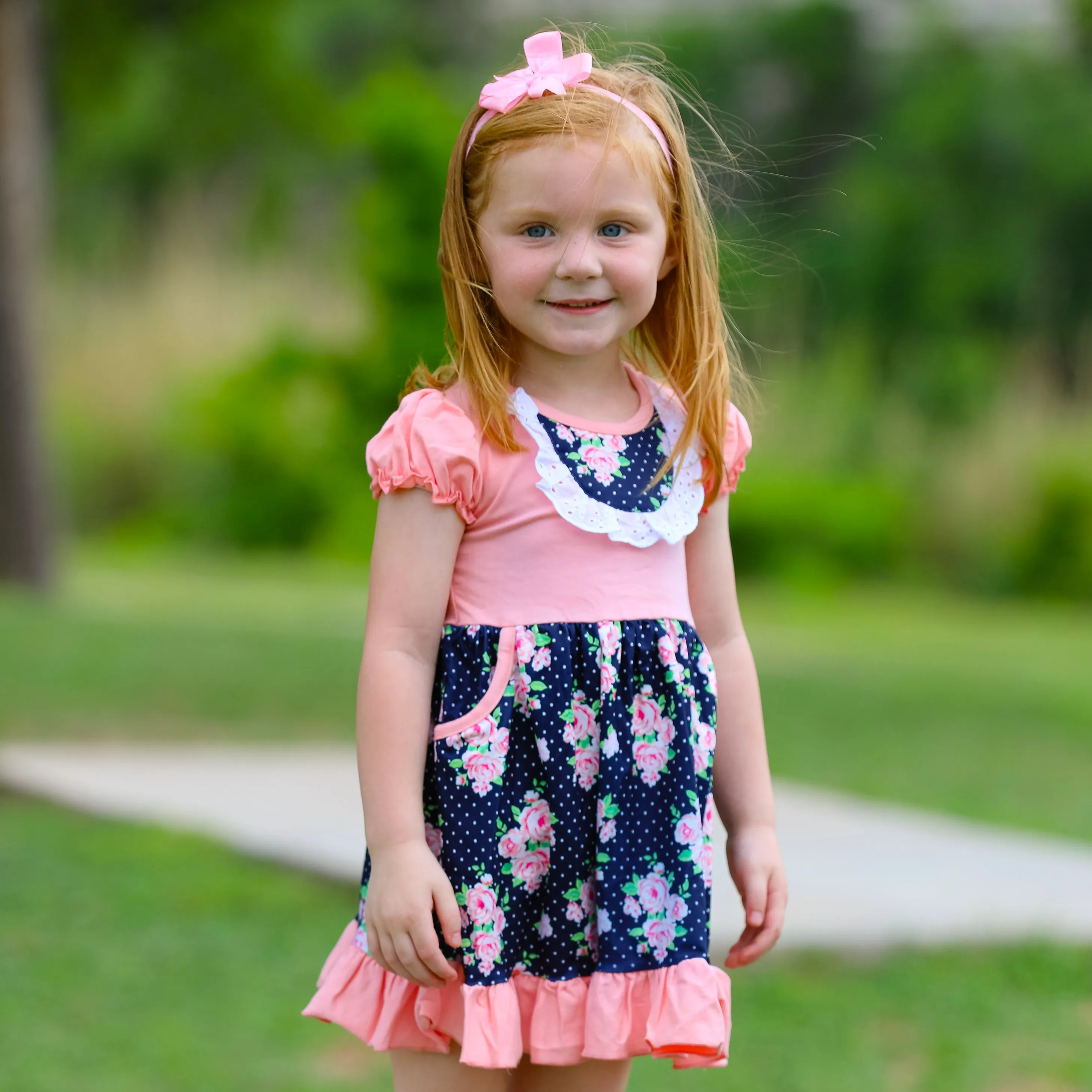 Al Limited Girls Floral Bouquet Short Sleeve Ruffle Party Dress