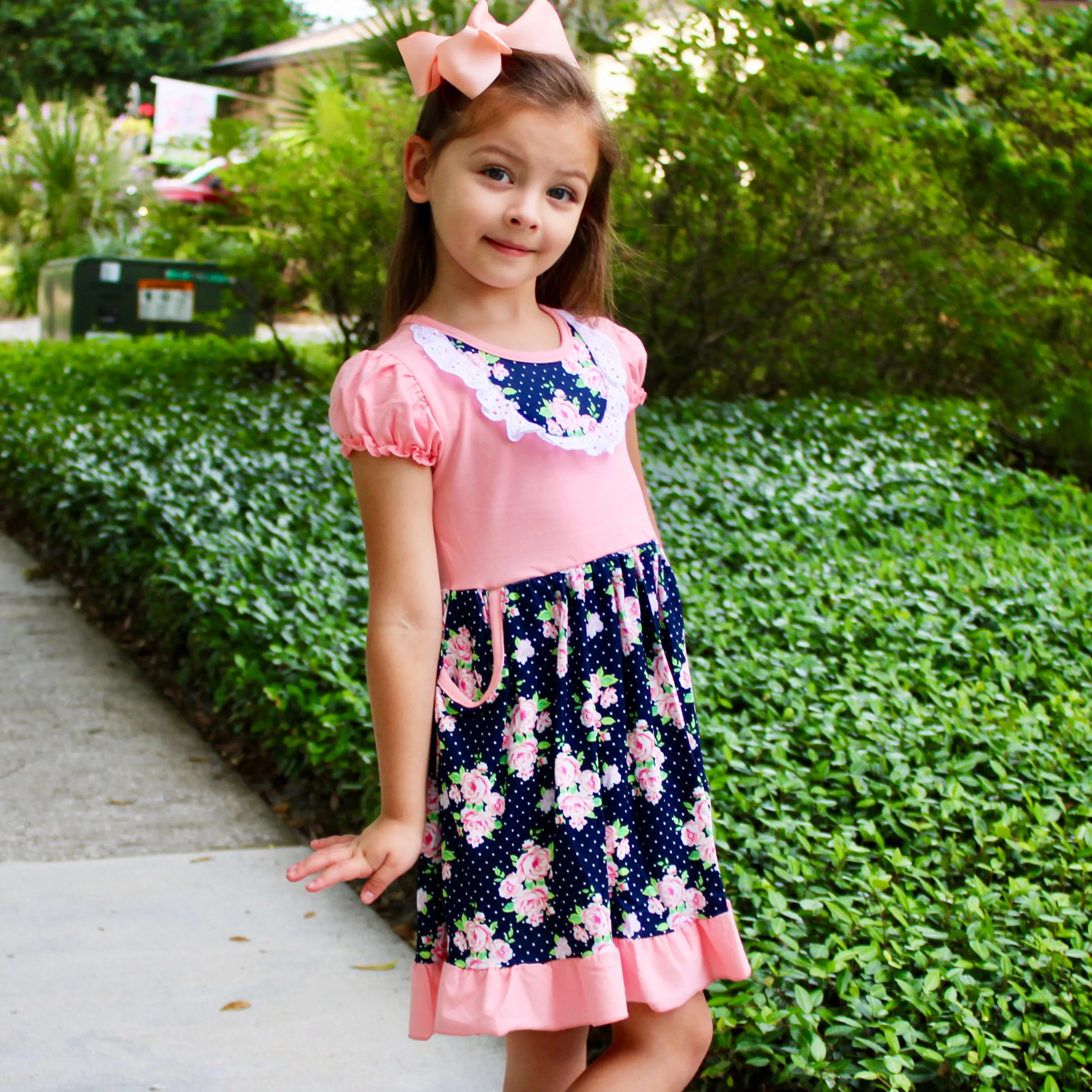 Al Limited Girls Floral Bouquet Short Sleeve Ruffle Party Dress