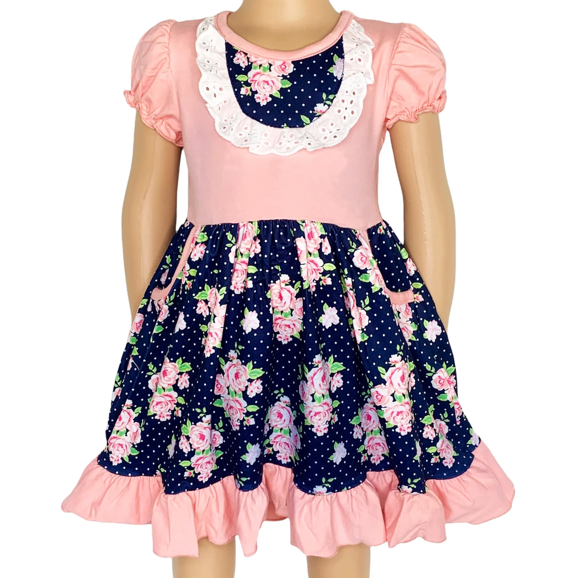 Al Limited Girls Floral Bouquet Short Sleeve Ruffle Party Dress