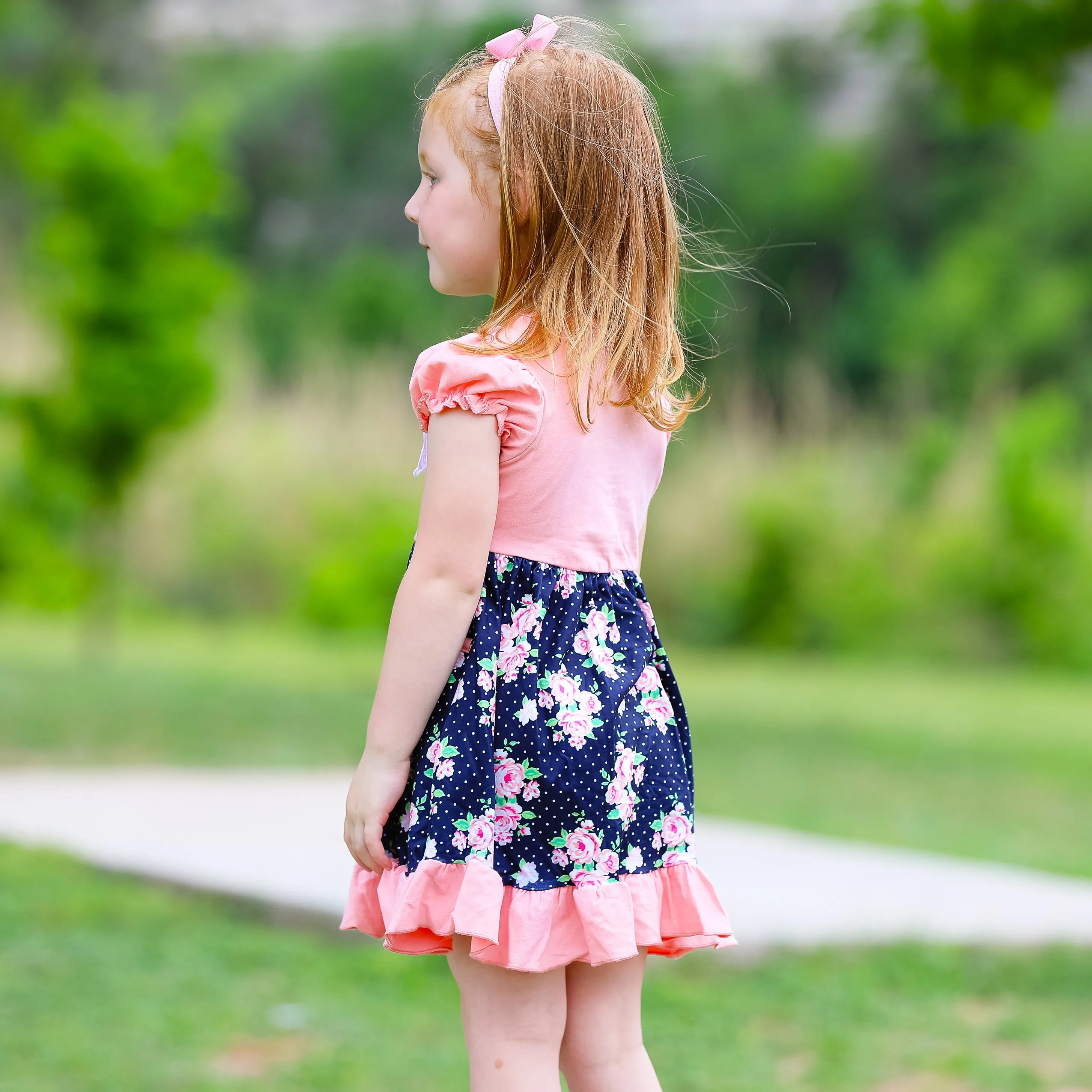 Al Limited Girls Floral Bouquet Short Sleeve Ruffle Party Dress