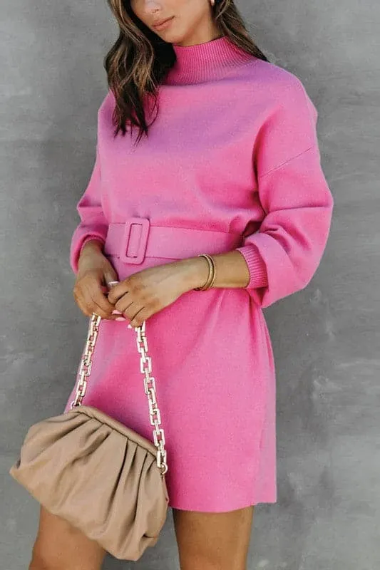 BY917 Solid Sweater Mini Dress