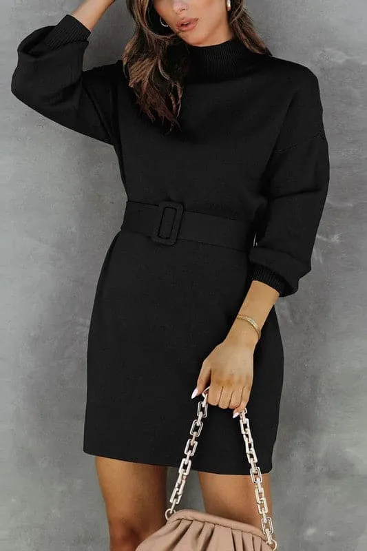 BY917 Solid Sweater Mini Dress