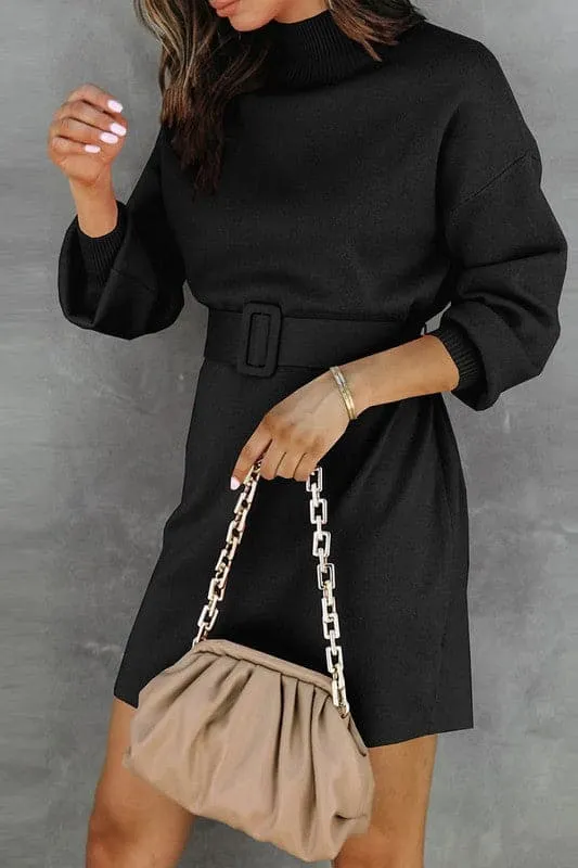 BY917 Solid Sweater Mini Dress