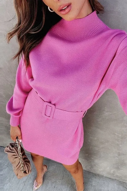 BY917 Solid Sweater Mini Dress