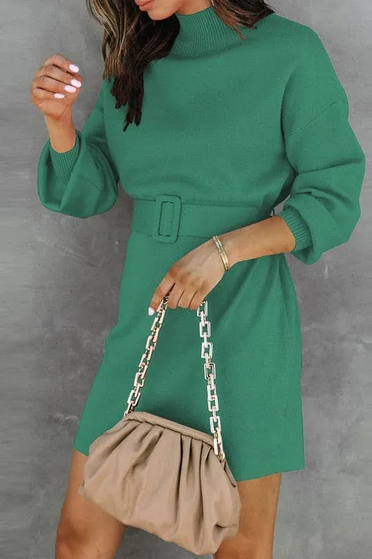 BY917 Solid Sweater Mini Dress