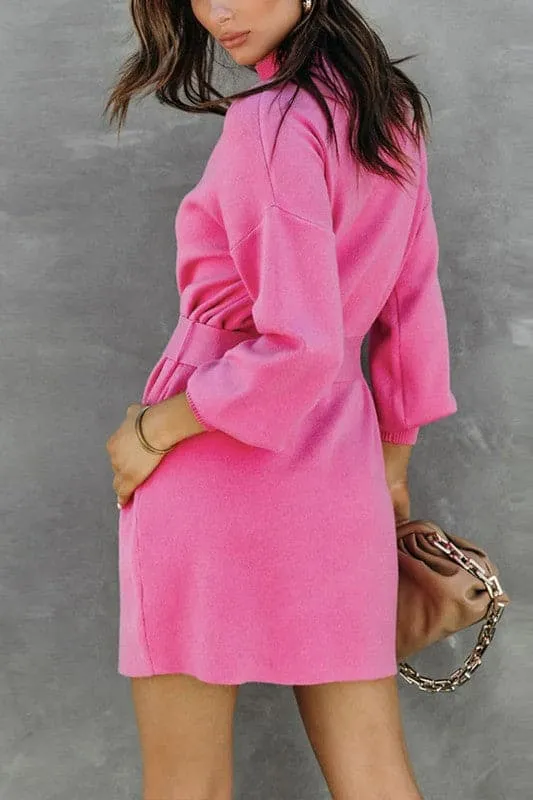 BY917 Solid Sweater Mini Dress
