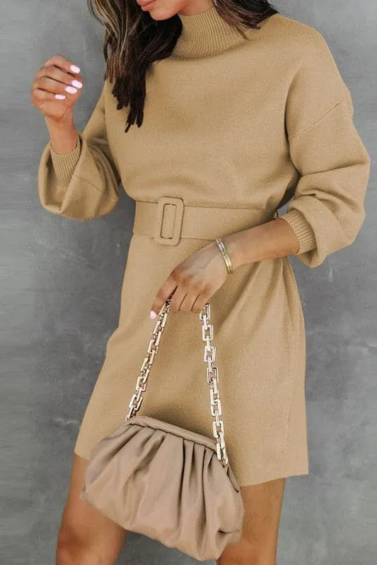 BY917 Solid Sweater Mini Dress