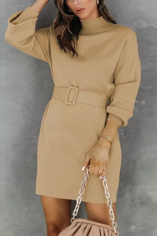 BY917 Solid Sweater Mini Dress
