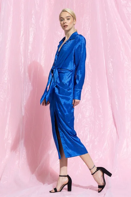 Celeste Satin Button Down Midi Dress