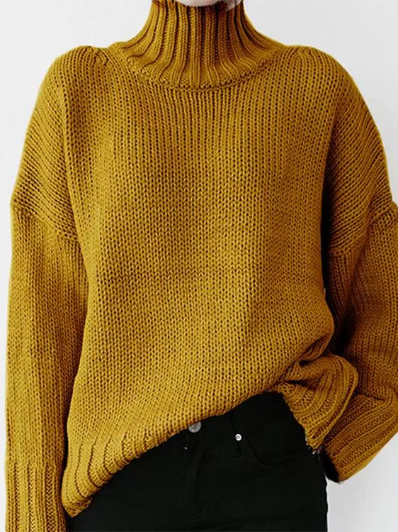 Chicmy-European and American casual women's clothing Turtleneck Solid Pullover Long Sleeve Sweater