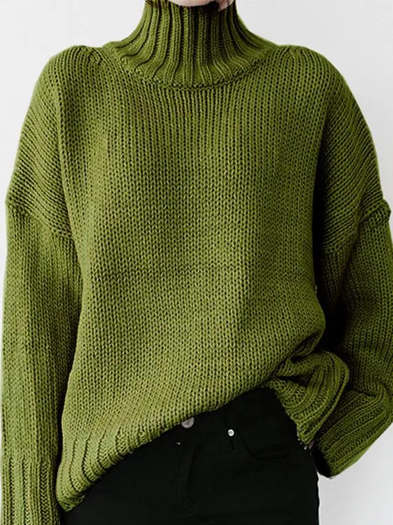 Chicmy-European and American casual women's clothing Turtleneck Solid Pullover Long Sleeve Sweater