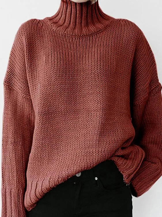 Chicmy-European and American casual women's clothing Turtleneck Solid Pullover Long Sleeve Sweater