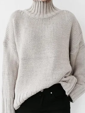 Chicmy-European and American casual women's clothing Turtleneck Solid Pullover Long Sleeve Sweater