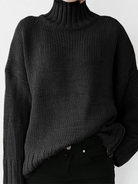 Chicmy-European and American casual women's clothing Turtleneck Solid Pullover Long Sleeve Sweater