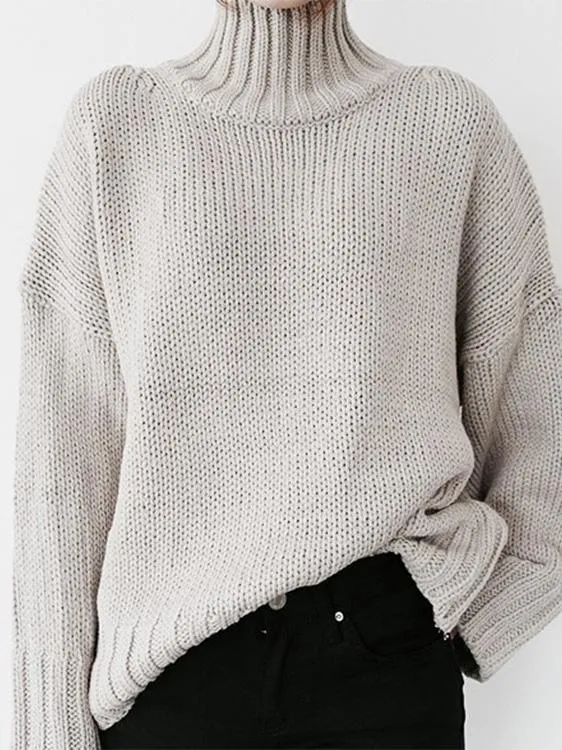 Chicmy-European and American casual women's clothing Turtleneck Solid Pullover Long Sleeve Sweater
