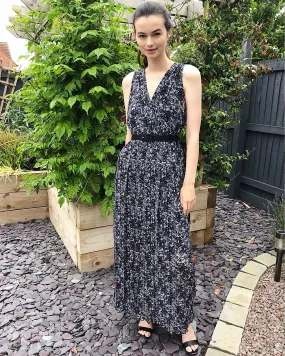Chiffon Cross Wrap Maxi Dress in Lace print
