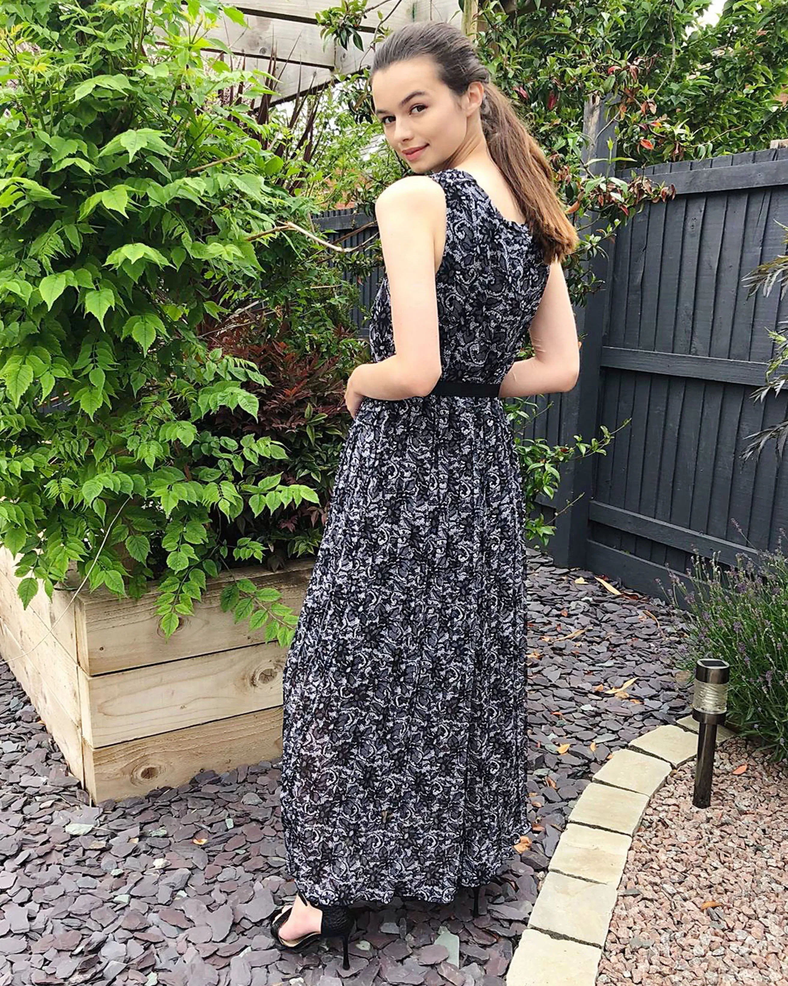 Chiffon Cross Wrap Maxi Dress in Lace print