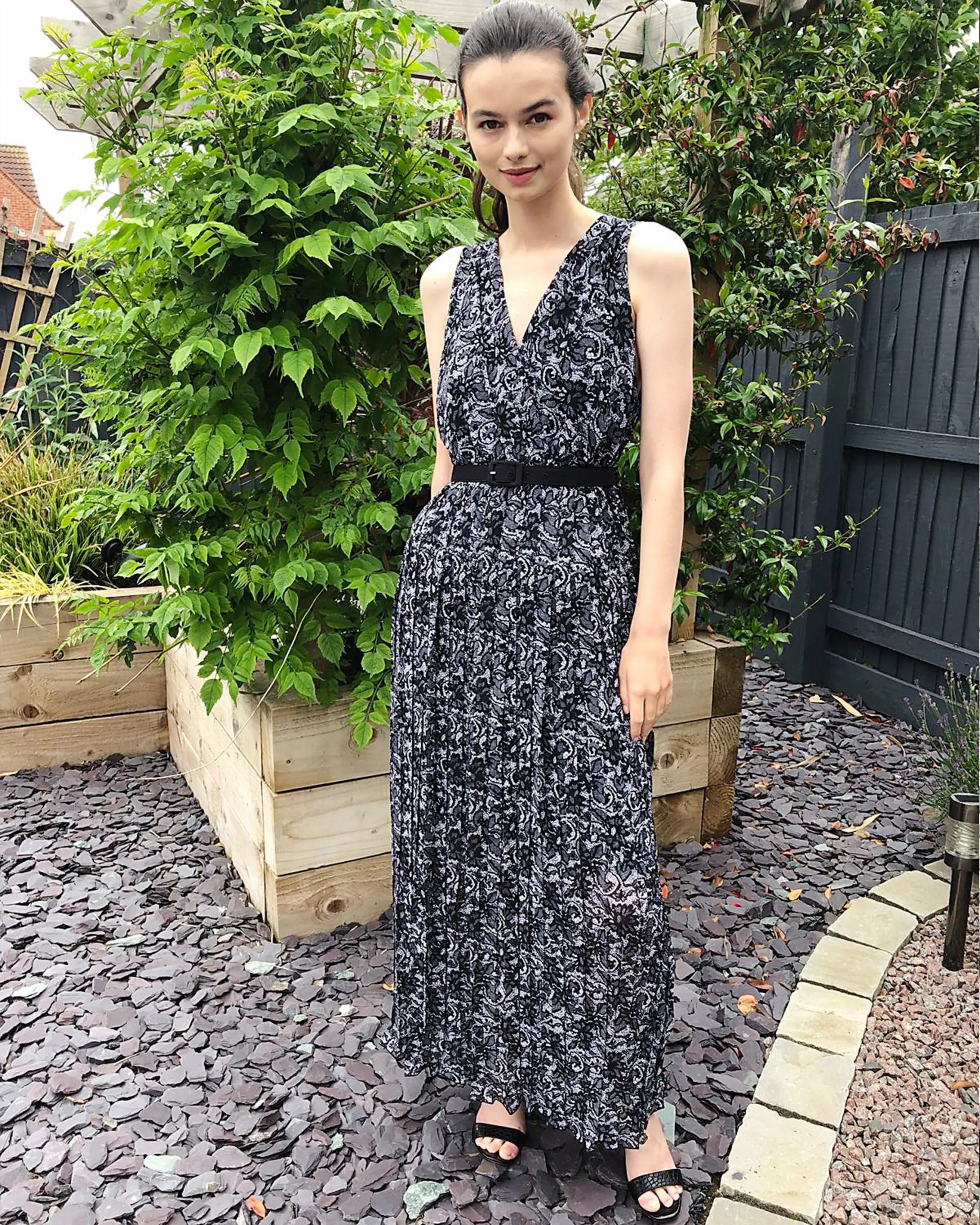 Chiffon Cross Wrap Maxi Dress in Lace print