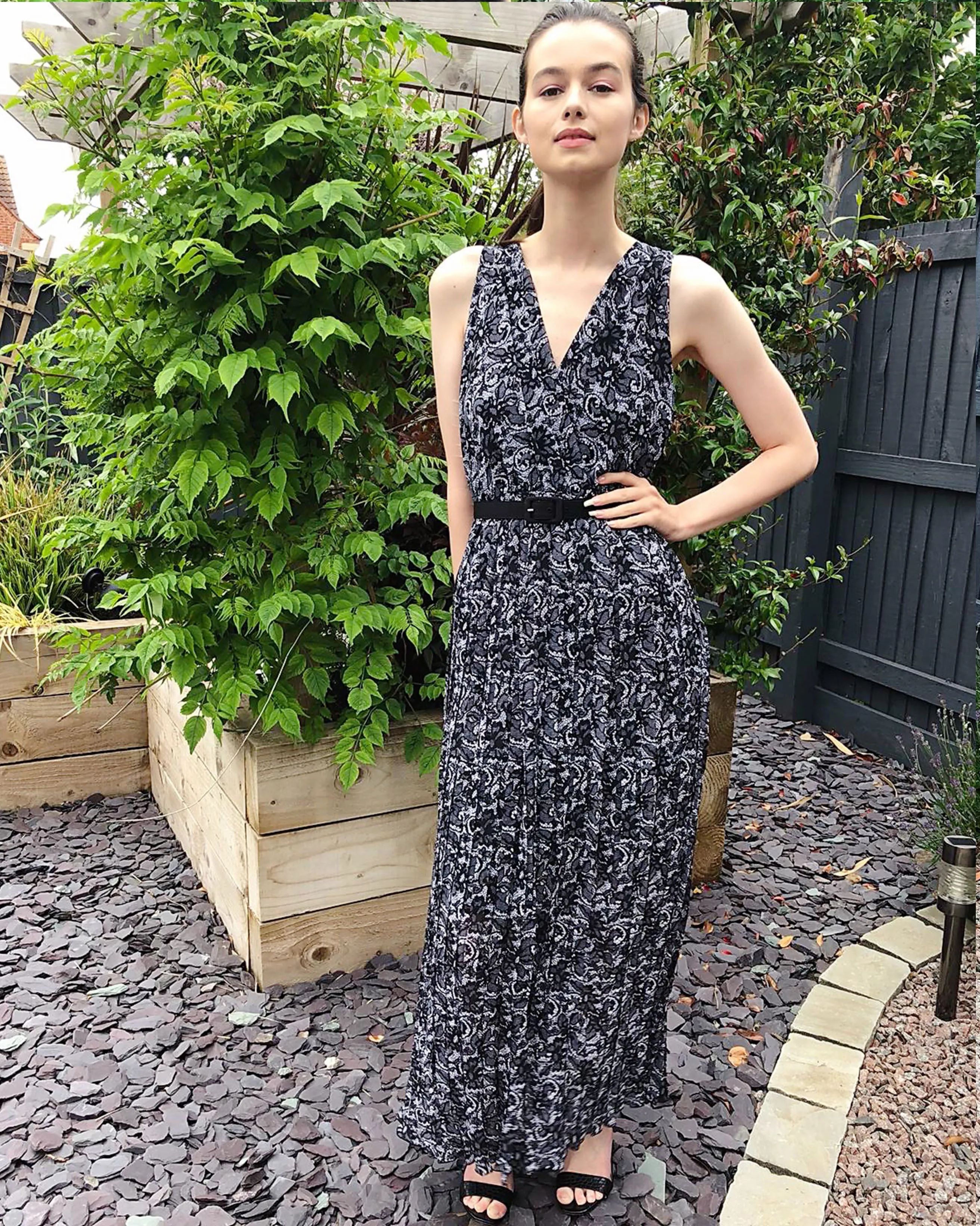 Chiffon Cross Wrap Maxi Dress in Lace print