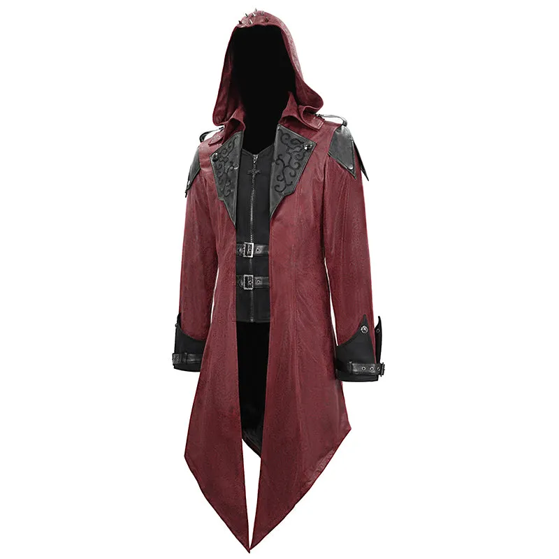 CT06902 punk handsome movie cool actor red hooded leather long coats