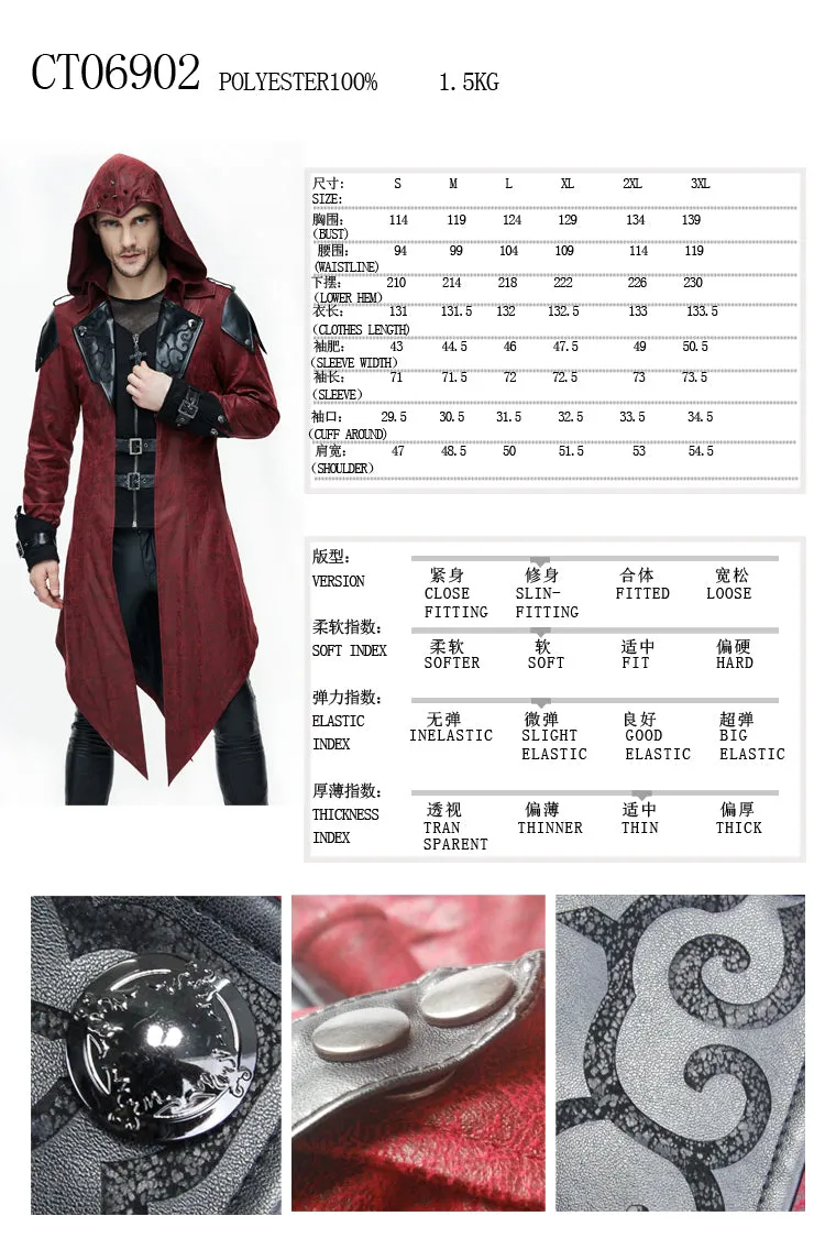 CT06902 punk handsome movie cool actor red hooded leather long coats