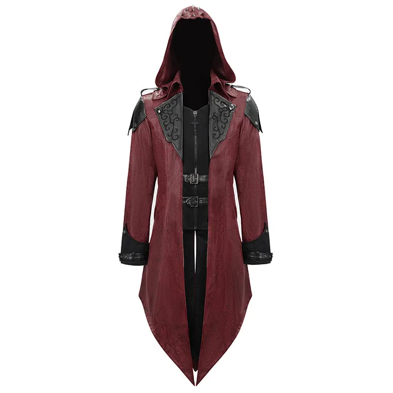 CT06902 punk handsome movie cool actor red hooded leather long coats