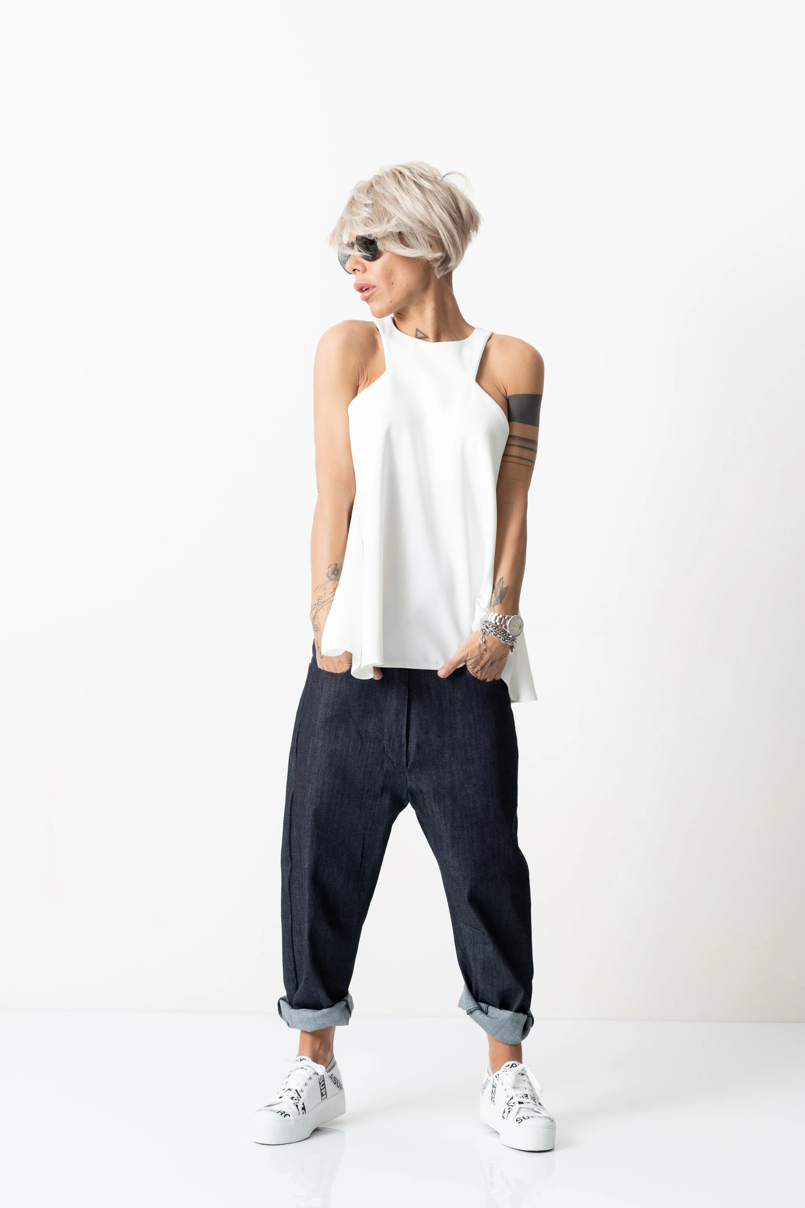 Denim Low Crotch Pants