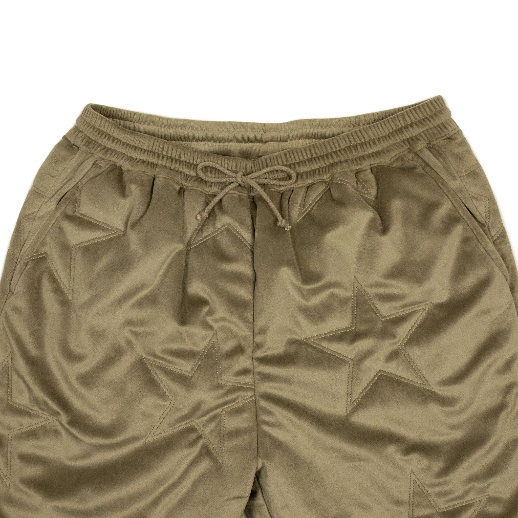 Drawstring trousers in beige star stitched cotton velvet