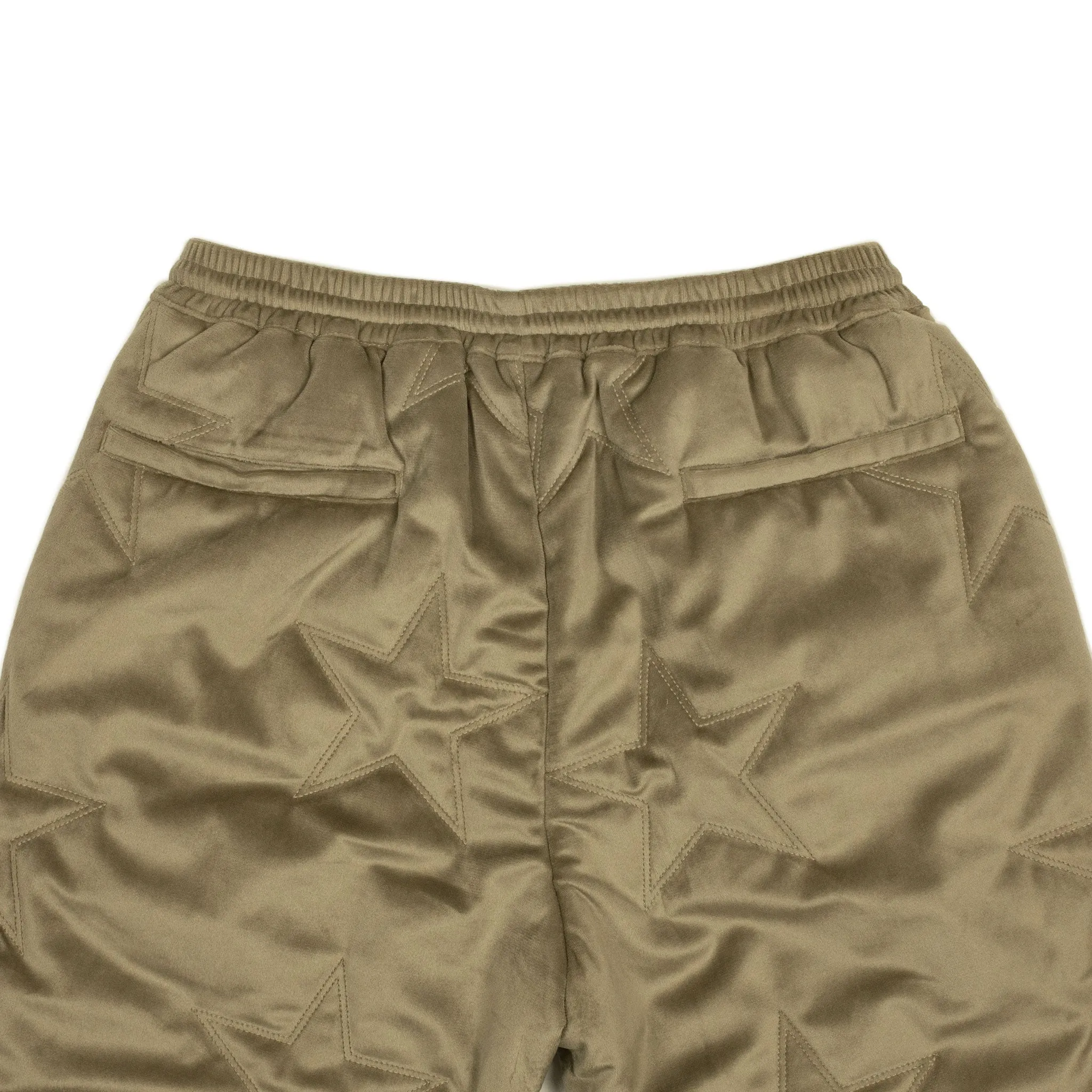 Drawstring trousers in beige star stitched cotton velvet