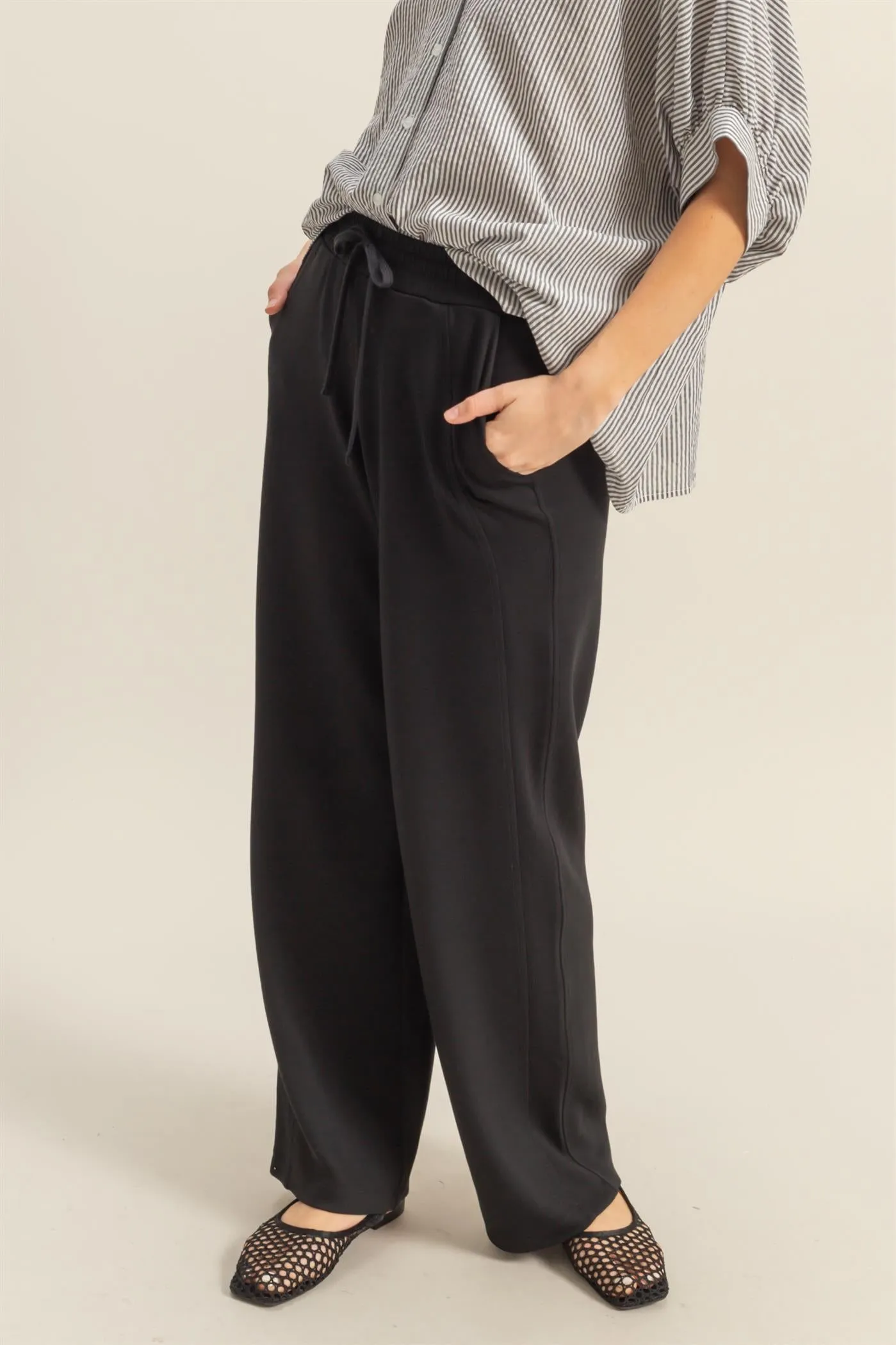 DZ25C725-High-Waist Drawstring Straight-Cut Pants