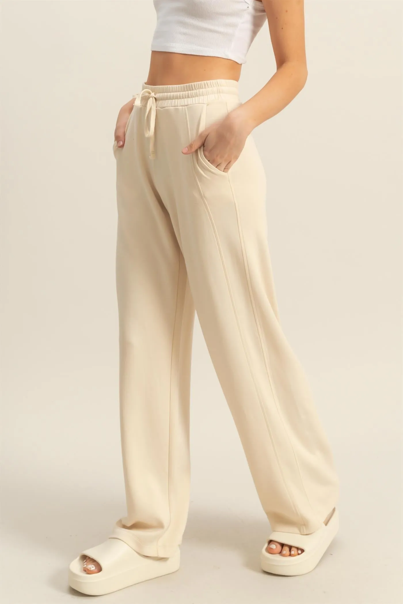 DZ25C725-High-Waist Drawstring Straight-Cut Pants