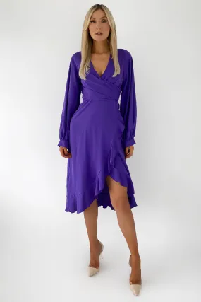 Elea Violet Wrap Dress with Frill Skirt Detailing