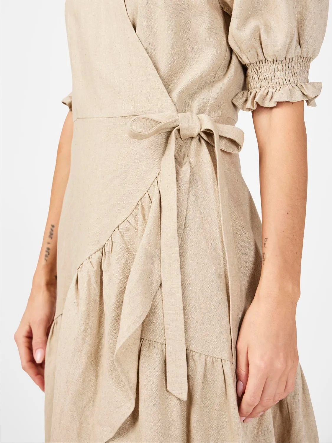 Flaxy Ss Wrap Dress - Birch