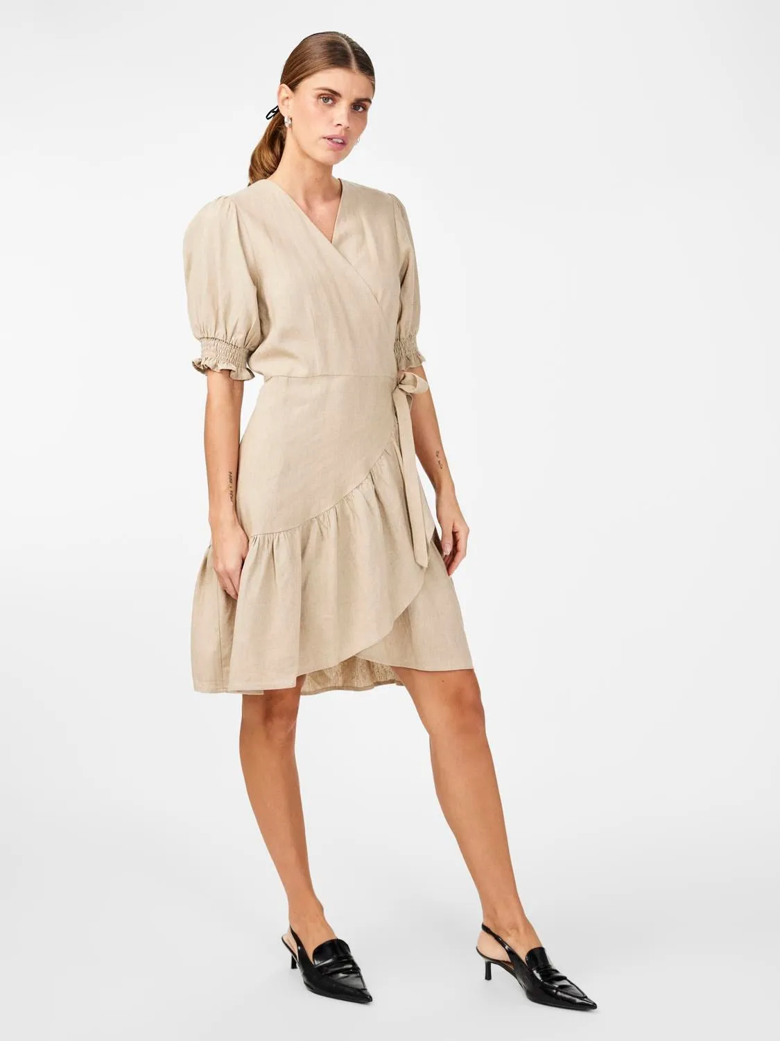 Flaxy Ss Wrap Dress - Birch