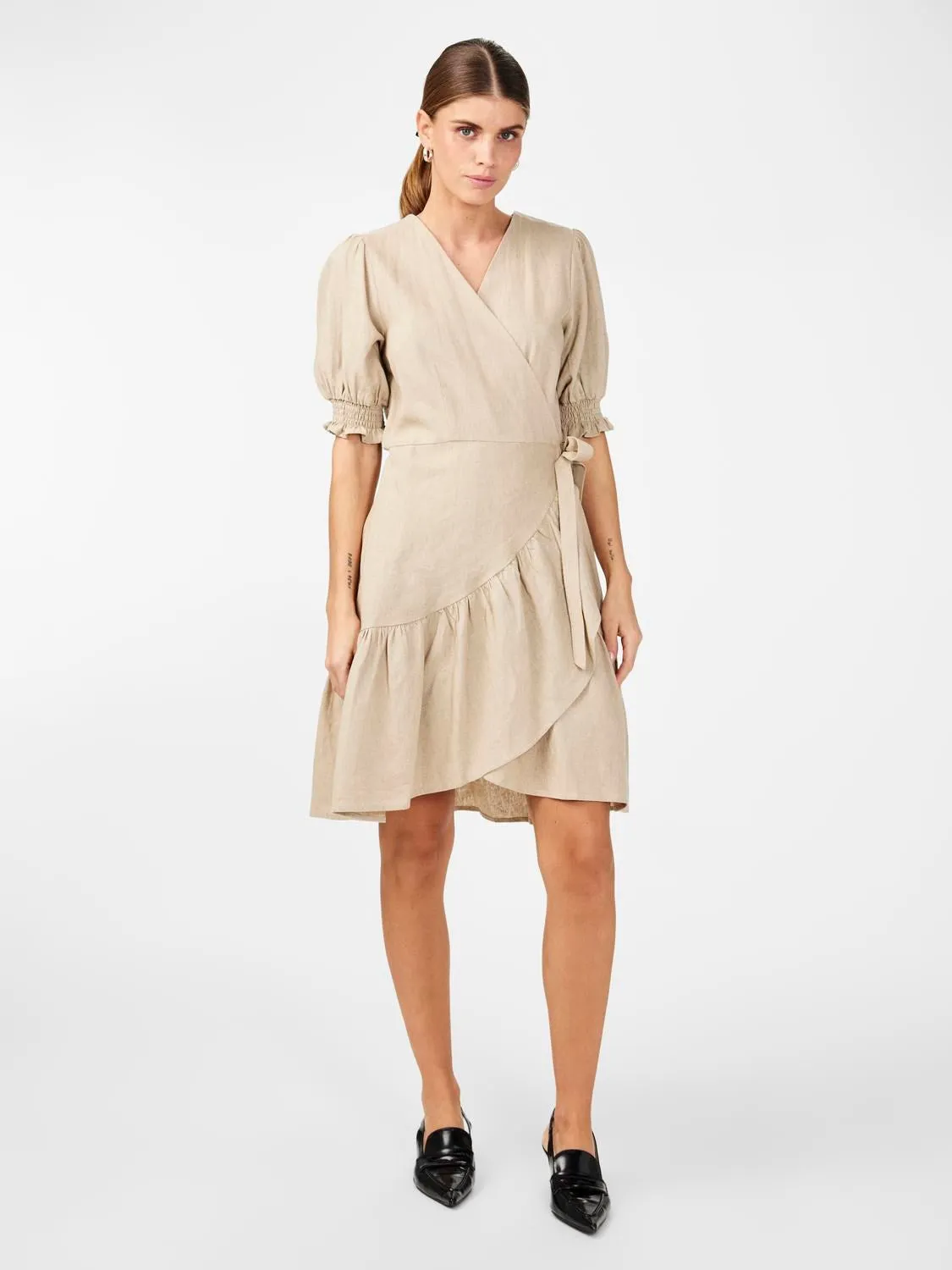 Flaxy Ss Wrap Dress - Birch