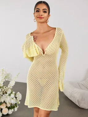 Flounce Sleeve Tie Back Sweater Dress