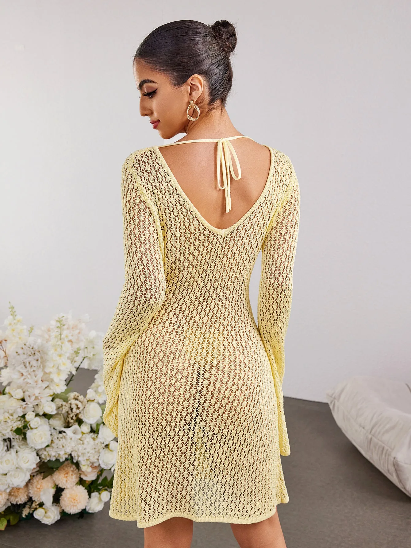 Flounce Sleeve Tie Back Sweater Dress