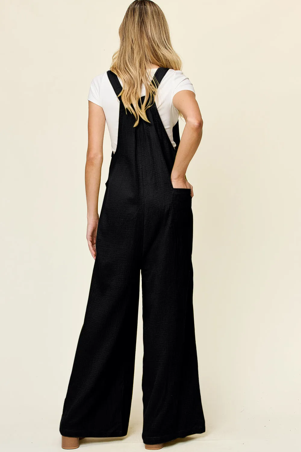 Full Size Texture Wide Strap Wide Leg Overall