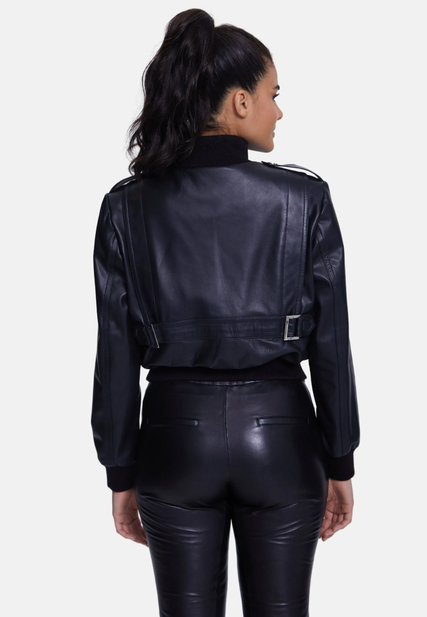 Genuine Leather Bomber Jacket, Black Nappa