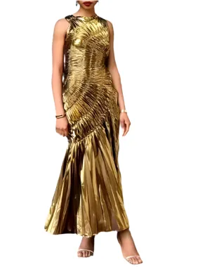 Gold night cocktail maxi dress