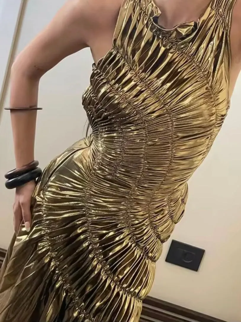 Gold night cocktail maxi dress