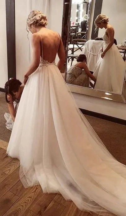 Informal Spaghetti Straps Bohemian Wedding Dress