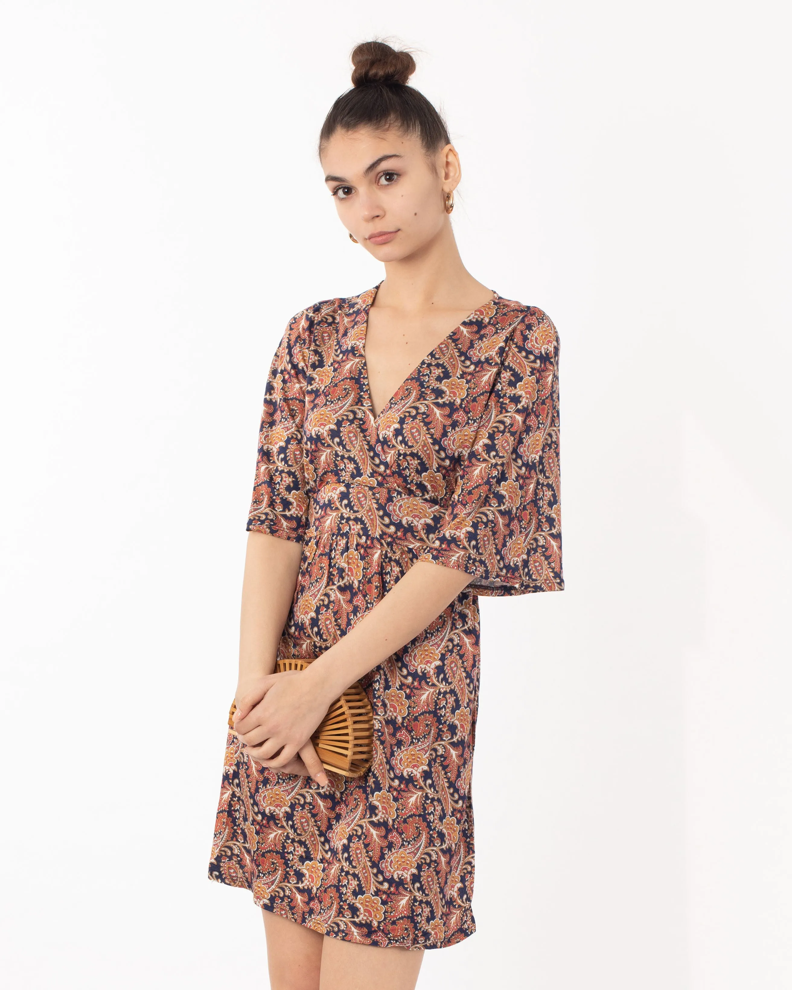 Kimono sleeves wrap dress (Paisley Print)
