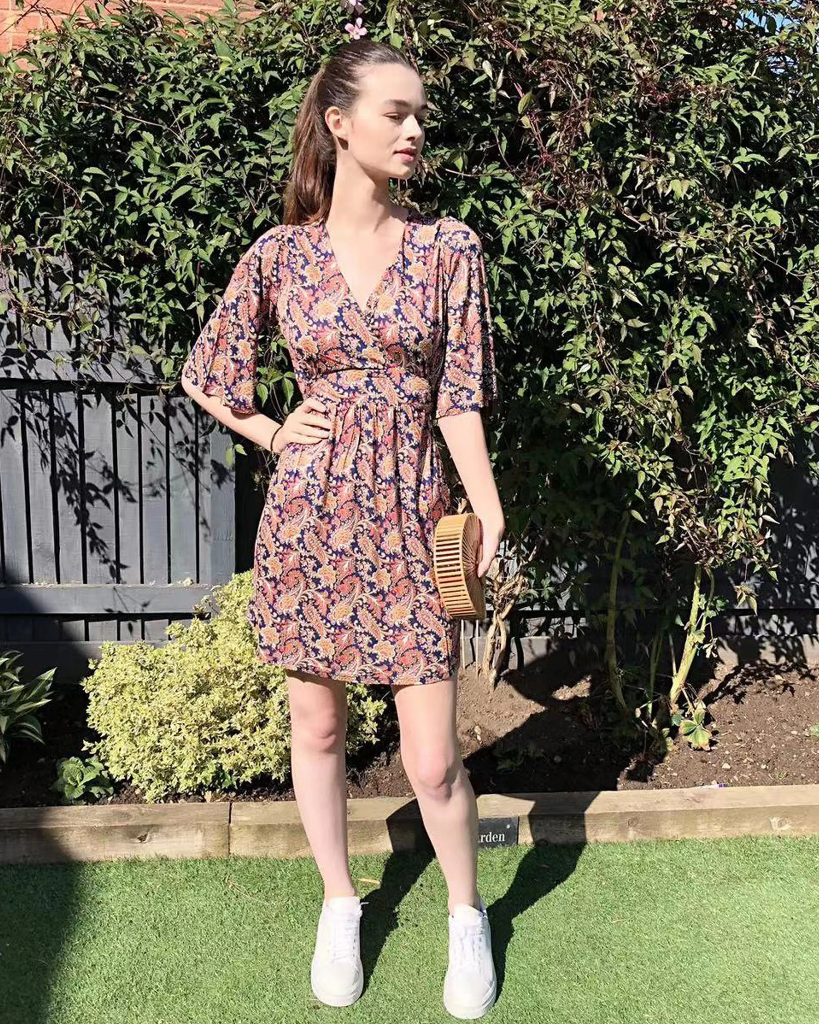 Kimono sleeves wrap dress (Paisley Print)