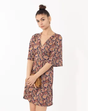 Kimono sleeves wrap dress (Paisley Print)